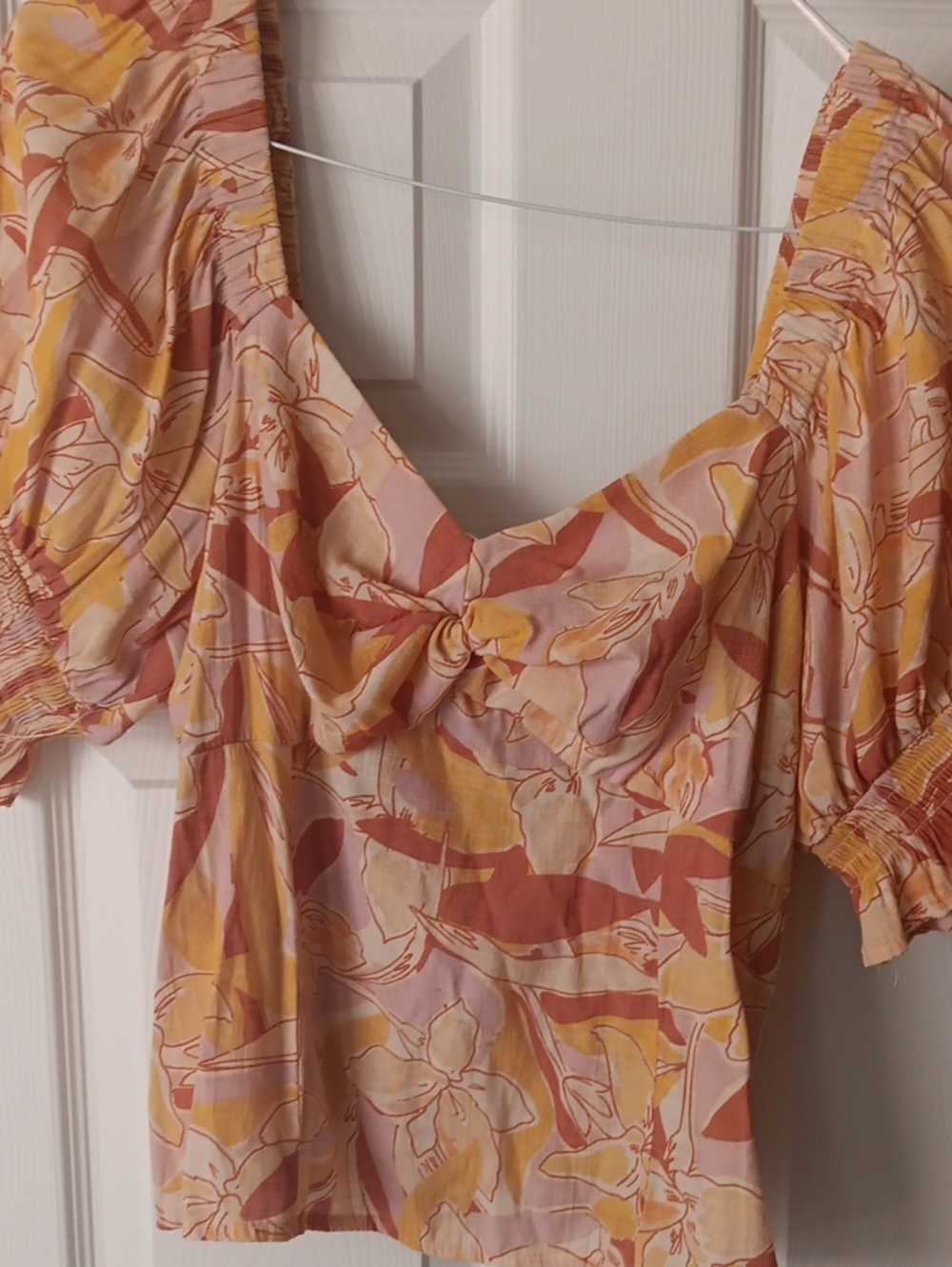 Nine West Pink, Mustard & Rust Floral Twist-Front Blouse